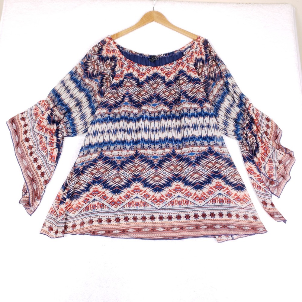Boho Blouse 3X Tribal Print Bell Sleeve Plus Size Festival‎ Ethnic Statement